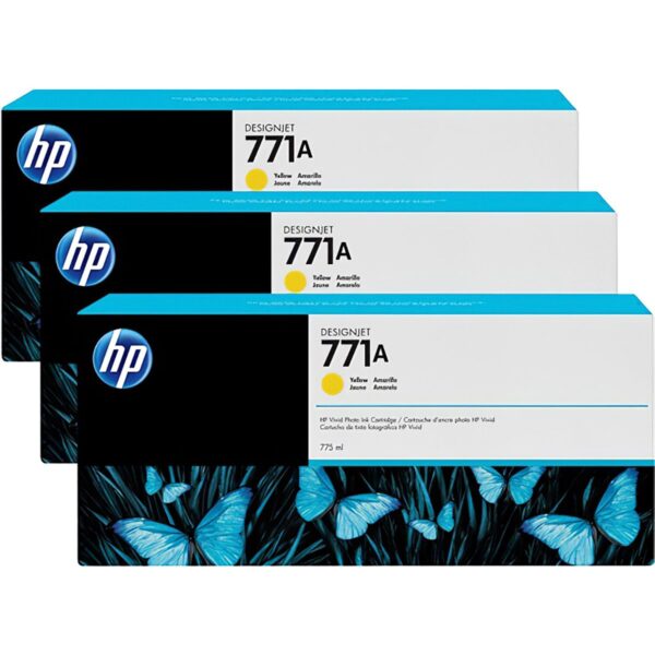 HP 771A 3-pack 775-ml Yellow DesignJet Ink Cartridges(B6Y42A)